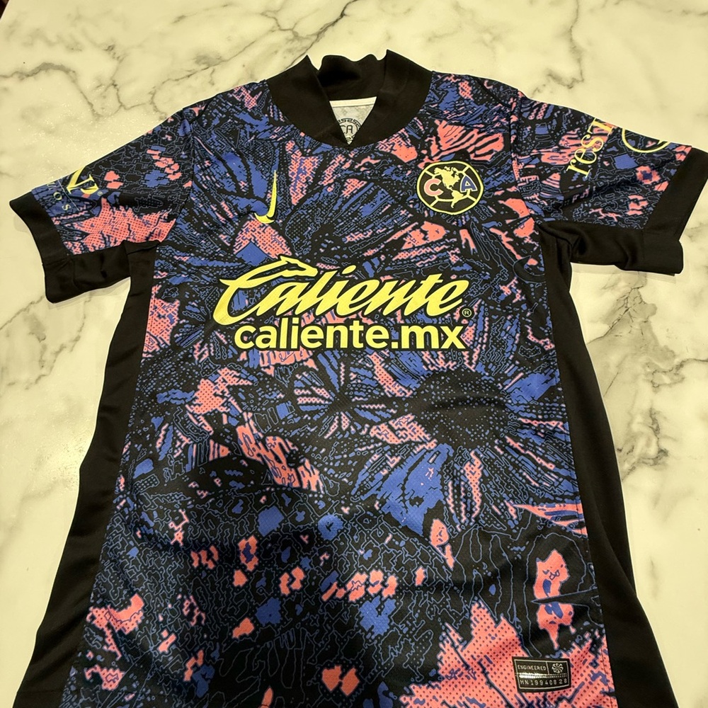 Nike Men’s Soccer Jersey — Black, Blue & Pink with Yellow Accents
